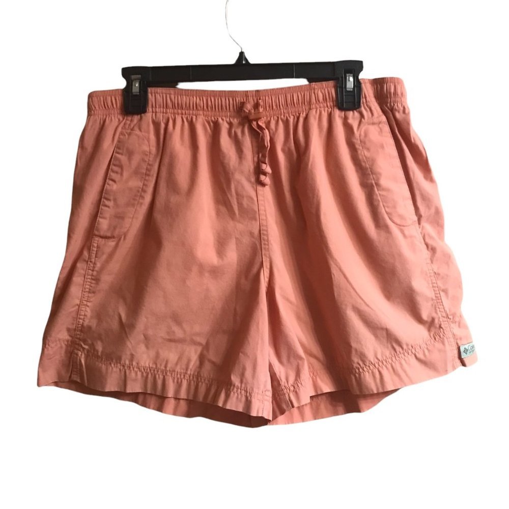 Columbia Women Shorts Size Medium Drawstring‎ 100% Cotton Pockets Peach Orange